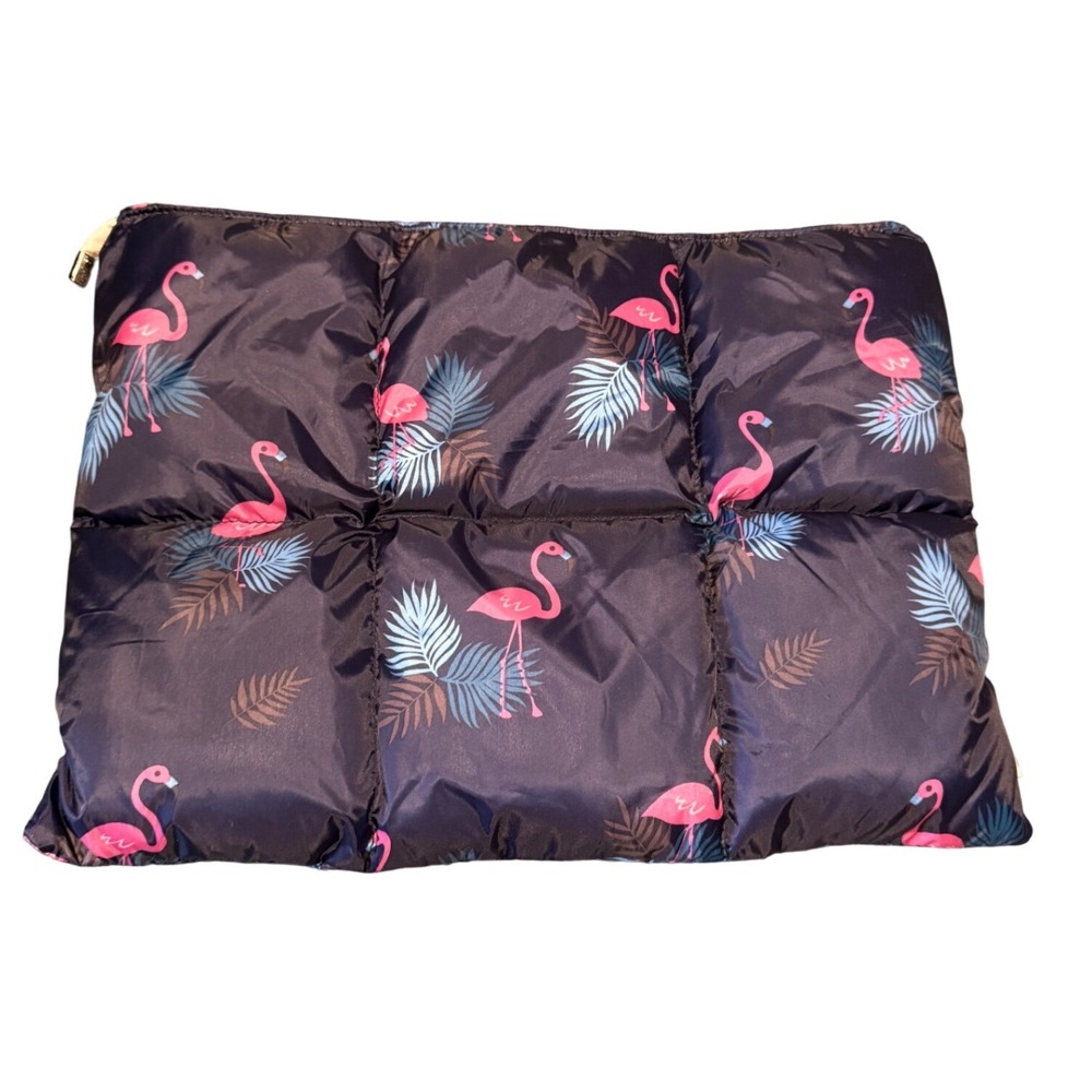 Canvaslife Puffer Laptop Sleeve Navy Flamingo Tropical Quilted Case 15 inch